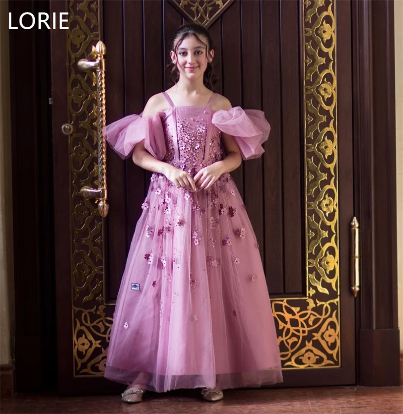 LORIE A-line Appliques Pink Flower Girl Dresses Sleeveless Off Shoulder Girl Ball Gown Christmas Birthday Present Customized