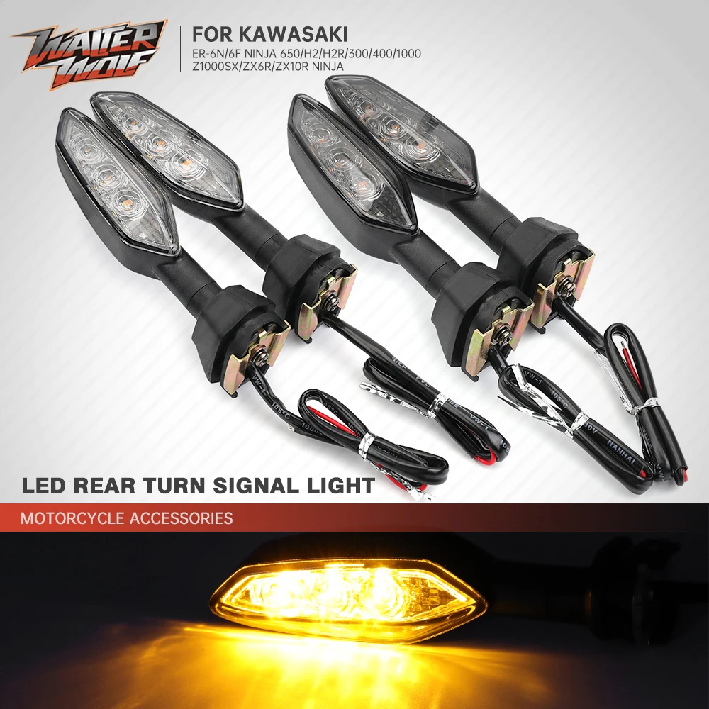 

LED Rear Turn Signal Indicator Light For KAWASAKI Z1000SX ER6N ER6F NINJA 650 400 300 ZX6R H2 Motorcycle Flashing Blinker Lamps