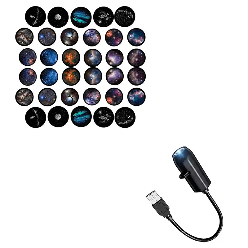 EYFL-Star Projector Light HD Glass Lens, 360 Flexible Neck Galaxy Night Light(1,17 Discs) Plug And Play,