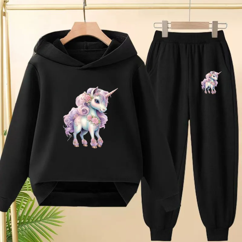 

Boy Girl Unicorn 3-12 Age Autumn Winter 2 Piece Set Casual Fashion Hoodie Trousers Pullover Hooded Sportswear Children Outerwear