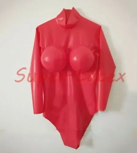 Látex De Borracha Catsuit para Cosplay, Calças Justas Vermelhas, Halloween Bodysuit, Peito, Inflatio