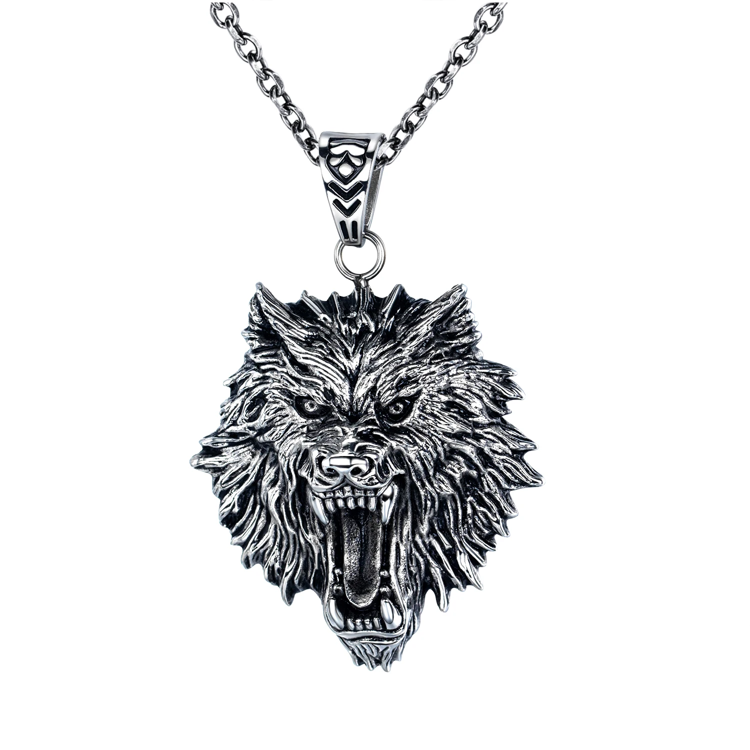 

Men’s Wolf Head Pendant Necklace – Vintage Punk Style Stainless Steel Chain