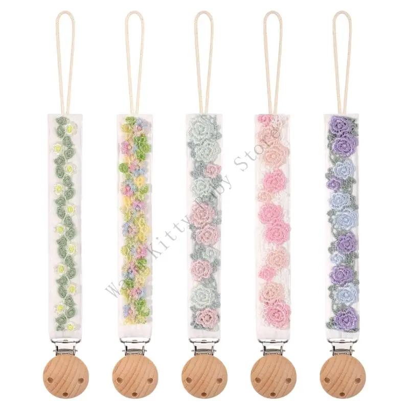 

1pc New Embroidery Flowers Baby Pacifier Clip Chain Safe Wooden Nipple Clips Cotton Newborn Teething Dummy Nipple Holder