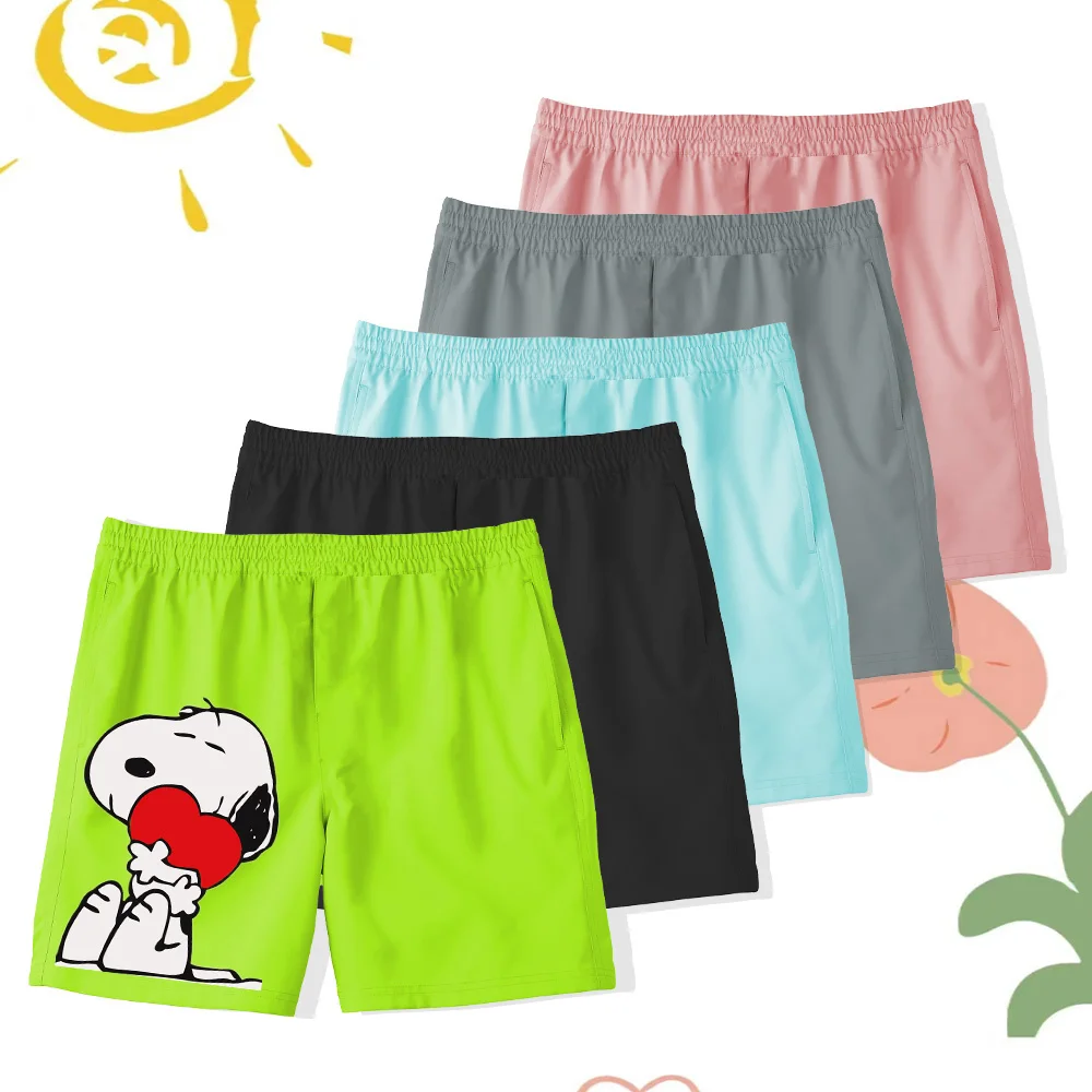 Bright high moisture absorption kids beach shorts Boys and girls cute lazy cozy Snoopy Puppy print easy to play vibrant code fab