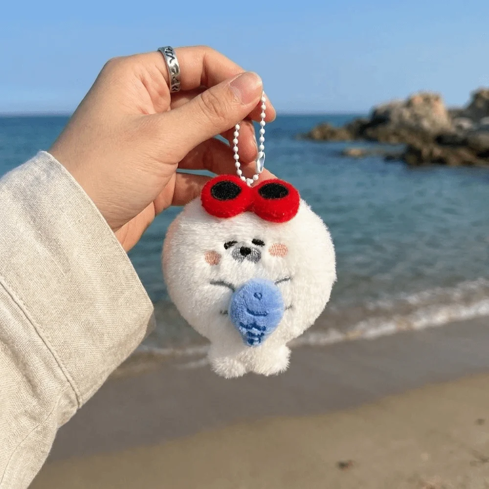 Fluffy Plush Seal Keychain Cartoon Soft Penguin Doll Pendant Portable Lightweight Sunglasses Seal Bag Charm Car Decor view 4