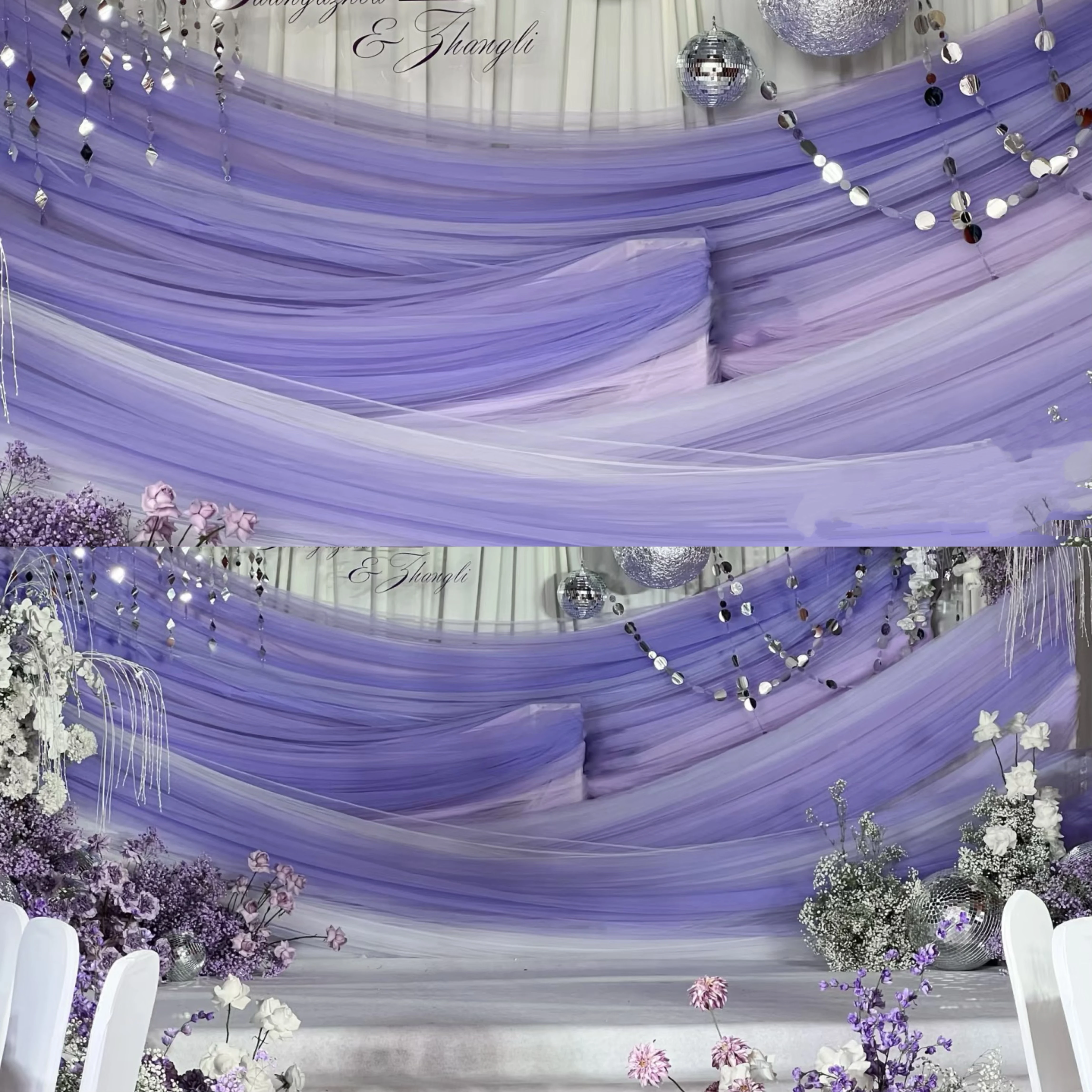 Purple Gradient Color Voile Gauze Draping Fabric for Wedding Background Sheer Curtain Decorative Fabric