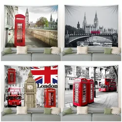 London Red Telephone Booth Tapestry City Building Big Ben Bus Retro Tapestries Modern Home Living Room Dorm Wall Hanging Decor