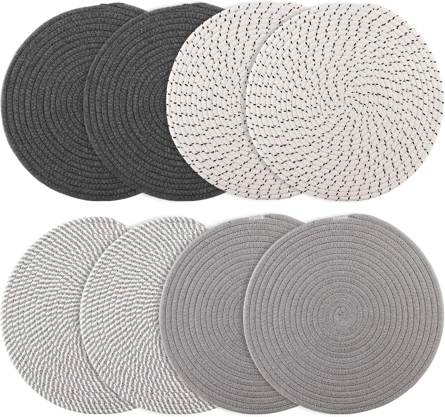 

Round Woven Placemats Set of 8 Heat Resistant Placemats 13.5 Inches Farmhouse Cotton Rope Place Mats