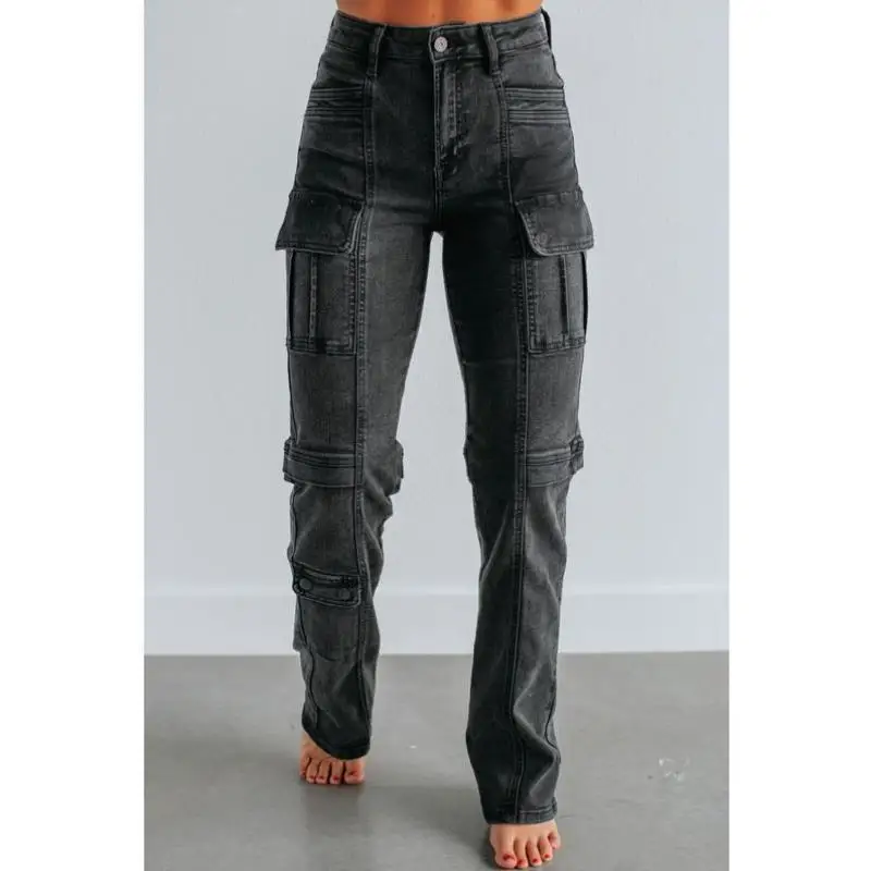 

Men's Retro Bla Denim Jeans Wide Leg V-Ne ort Sve Faionable Youthful Sle Fce Lined Autumn Spring New Arrival