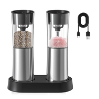 Electric Salt And Pepper Grinder Set Parts Rechargeable Automatic Grinder With Charging Base LED Light, Adjustable Coarseness