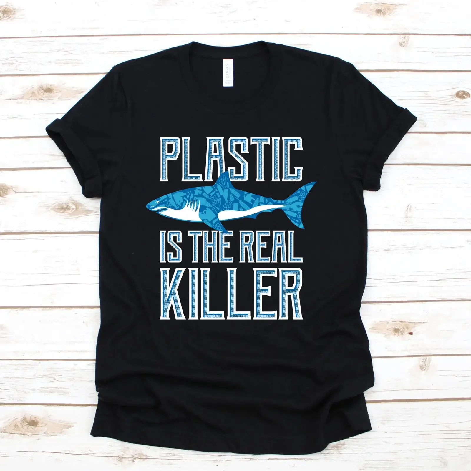 Plastic Is The Real Killer Shark T Shirt Save Ocean Environment Stop Pollution Earth Day Casual vintage Washed