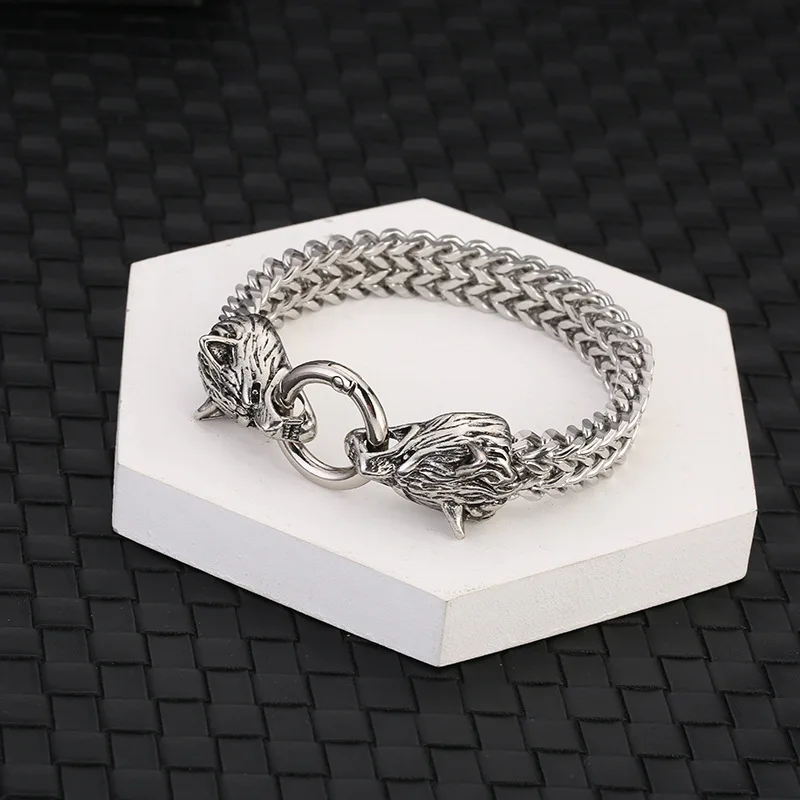 European and American Hip-hop Rock Fashion Personality Trendy Accessories for MEN'S Stainless Steel Wolf Head Bracelet