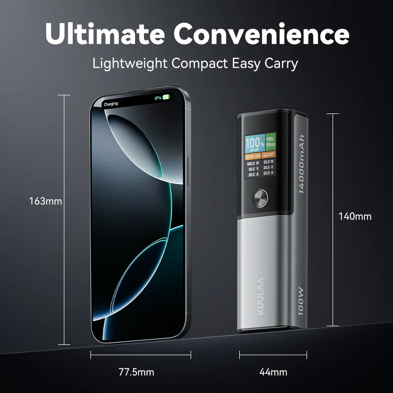 KUULAA قوة البنك 14000mAh شاحن محمول 100W PD شحن سريع بطارية خارجية PowerBank لماك بوك لأجهزة iPad المحمول Notebook