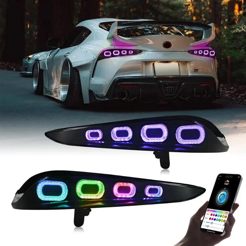 

For Toyota GR Supra A90 A91 2020-2024 RGB LED Tail Lights Pair, Sequential Turn Signal Smoke Lamps