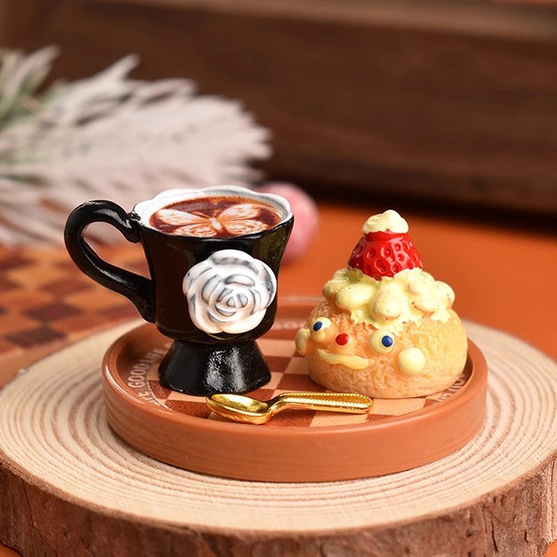 3 szt. Miniaturowe filiżanki do kawy z różami do domku dla lalek, akcesoria kuchenne, jedzenie dla lalek, zabawka dla dziewczynek
