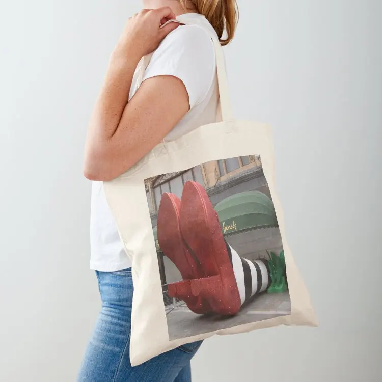 زوج نظيف من الكعب - حقيبة Harrods، London Tote Bag القماشية، حقيبة يد للمتسوقين، حقيبة حمل جامعية قابلة للطي وقابلة لإعادة الاستخدام