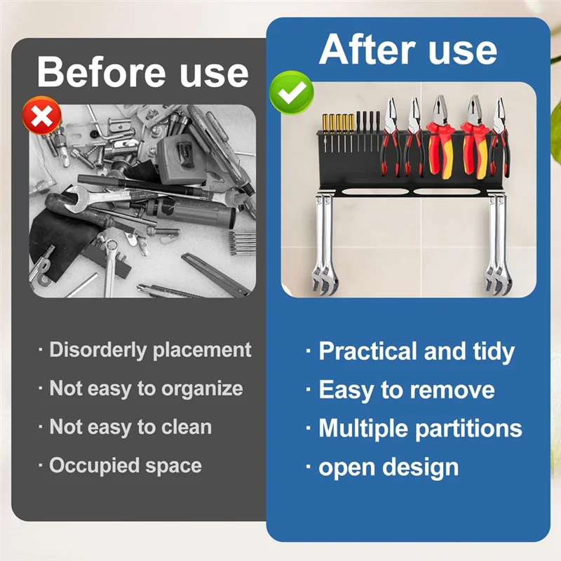 ABLQ Screwdriver Organizer, Wall Mount Plier Organizer, 17 Inch Hammer Holder, 4 In 1 Hand Tool Storage Rack, Organizer