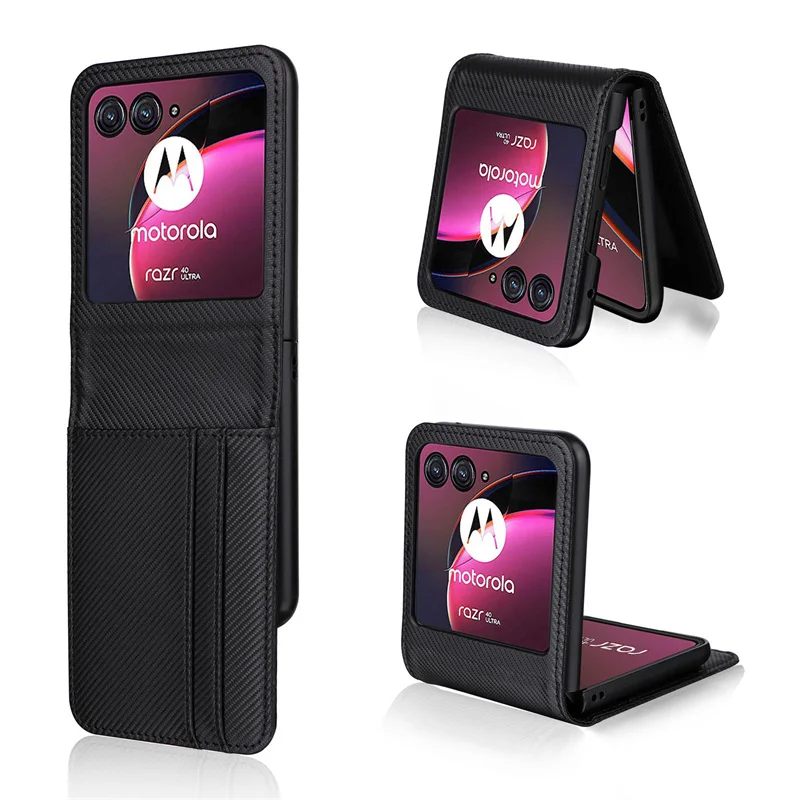 New Style For Motorola Razr 40 Ultra Case Cover Carbon Fiber Wallet Leather Flip Multi-card slot Cover For Moto Razr+ Plus 2023