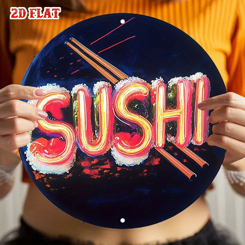 1 قطعة النيون السوشي وعيدان تناول الطعام جولة الألومنيوم تسجيل مقاومة الطقس جدار الفن المعدني للداخلية/الخارجية ، ديكور اليابانية المعاصرة #5