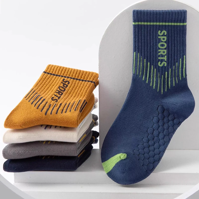 5 Pairs Kids Flat Knit Crew Socks All‑Season Boys Girls Sports Socks Anti‑Pilling Massage Sole Casual Multi‑color Socks