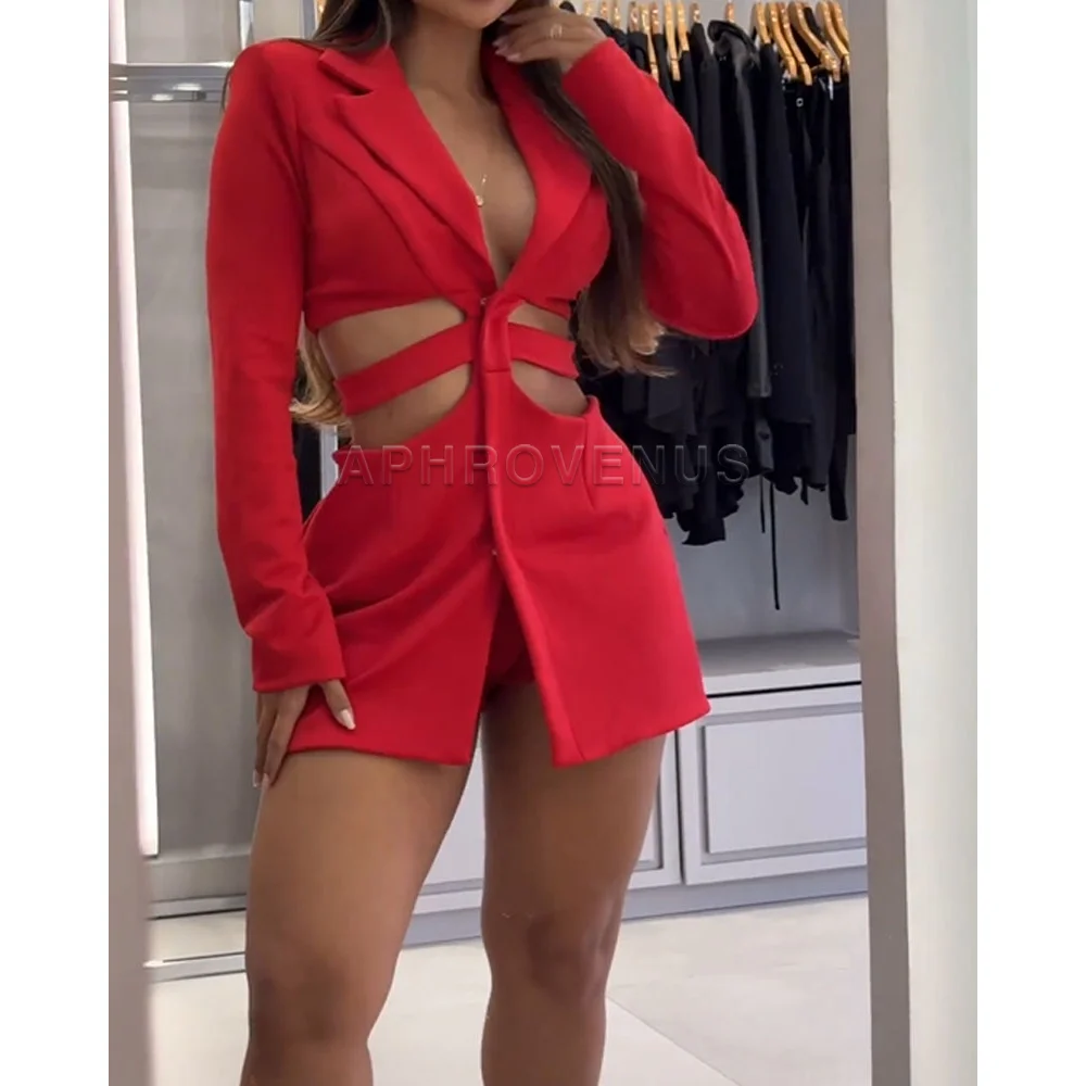 Stijlvolle uitgeholde jurk met V-hals en slanke shorts Set Dames zomermode Sexy tweedelige outfit Casual elegant pak met lange mouwen