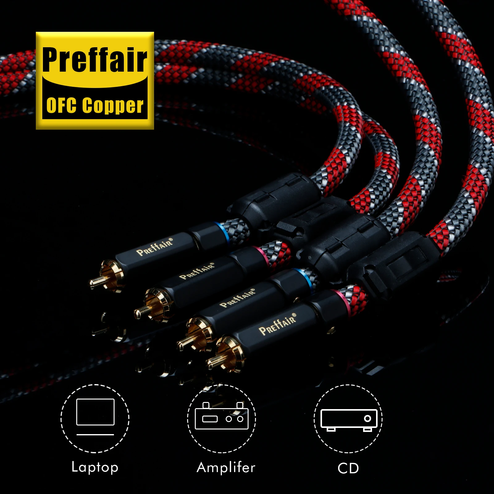 

Pair RCA Audio Interconnct Cable 2RCA to 2RCA Audio Cable main core Independent Shielding
