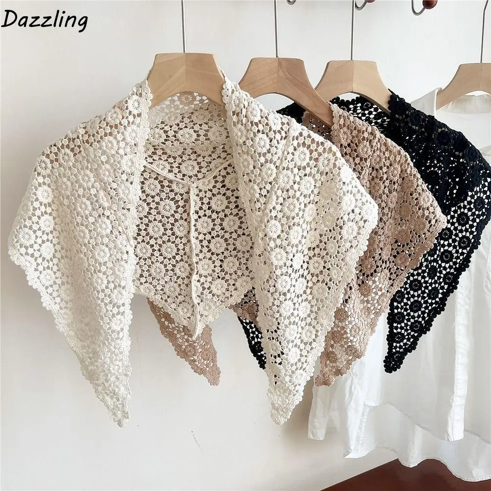 

Elegant Fake Collar Lace Shawl Cape Cloak Lace Triangle Scarf Scarf Accessories Korean Style Flower Scarves Women