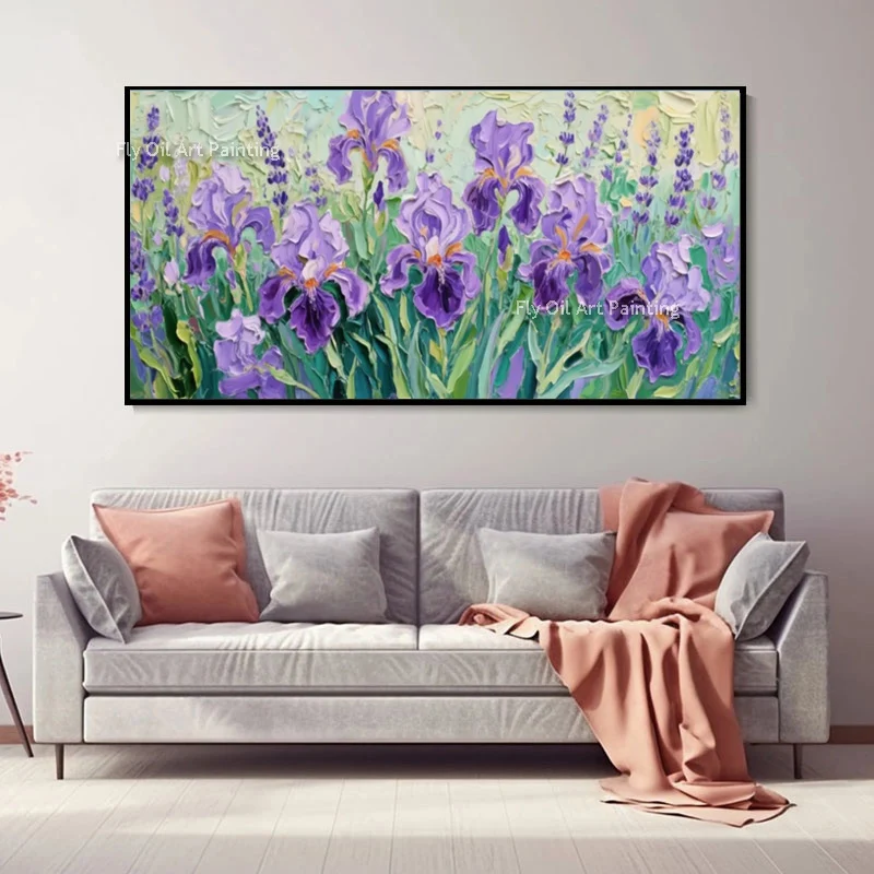 

Fashion Purple Flowers Green Grass Canvas Wall Art For Living Room Hand Made Red Yellow Floral Field Oil Painting As Gifts