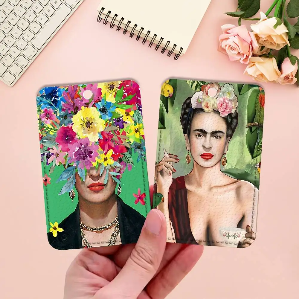 F-Frida K-Kahlos Painting Art Premium PU Leather Card for Daily Use Holder Card Case with Metal Carabiner Customizable Design