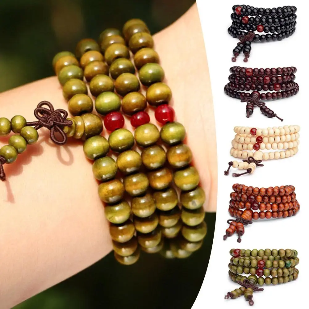 6mm Men Women Vintage Bracelet Wooden Beads Meditation Prayer Buddha Stretch Bracelets Sandalwood Chinese Buddhist Jewelry Gift