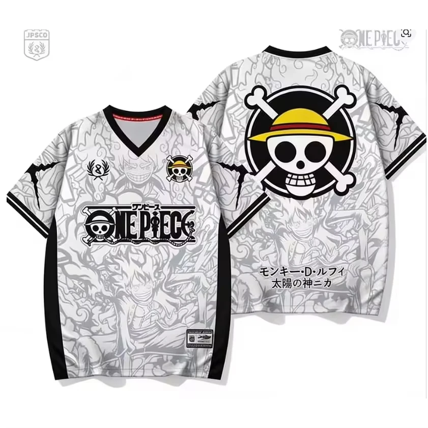 One Piece Luffy Anime T-Shirt im Vintage Baseball Jersey Stil Y2k Streetwear Sommer Anime T-Shirt Geeignet für Männer und Frauen
