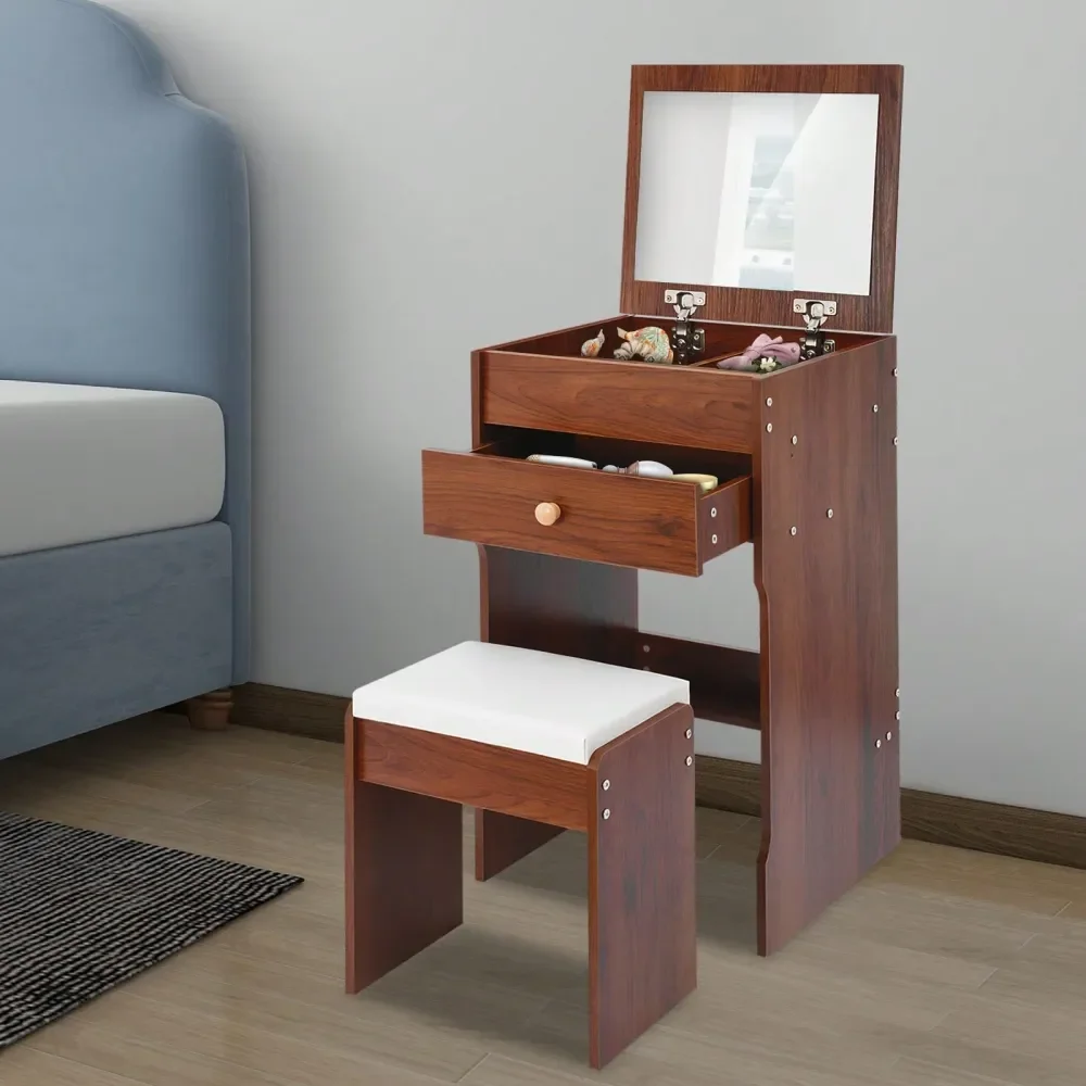 

Туалетный столик с зеркалом и табуретом, 40 см, откидной, для спальни, с отсеками для хранения