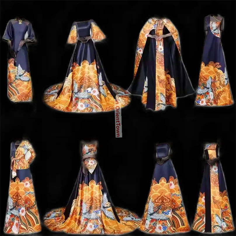 Costume chinois noir jaune, robe de spectacle commerciale de musique traditionnelle, spectacle de défilé Cheongsam, tenue de réunion annuelle TP053