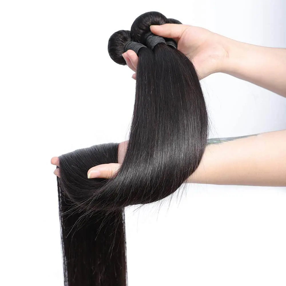 Extensiones de cabello humano liso, 100% extensiones de cabello humano virgen brasileño sin procesar, 14, 16, 18 pulgadas, mechones rectos de cabello humano