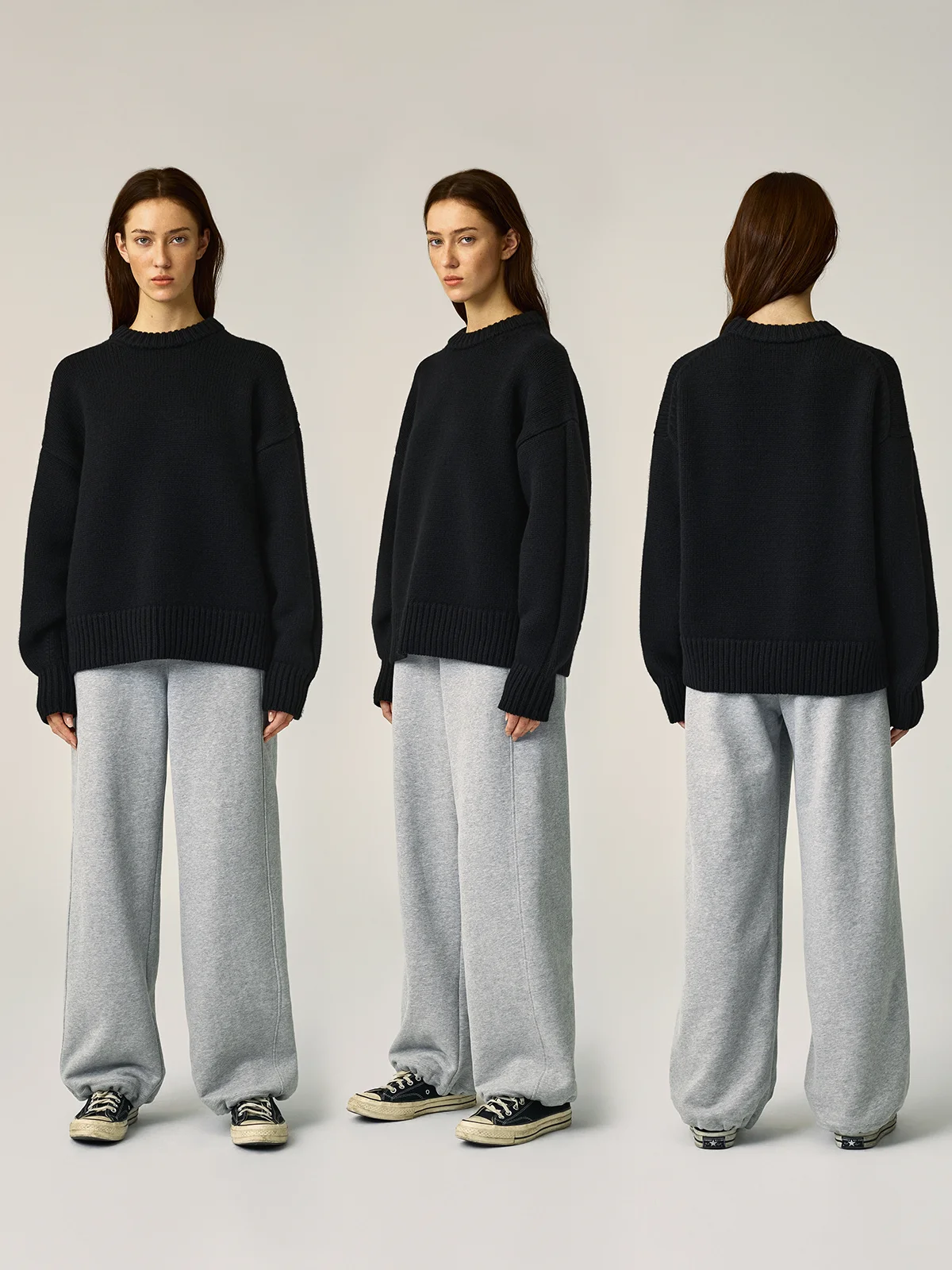 

Женский вязаный свитер из 100% шерсти с круглым вырезом, свободным кроем, спущенным плечом, двойным слоем и ребристой отделкой, в повседневном стиле