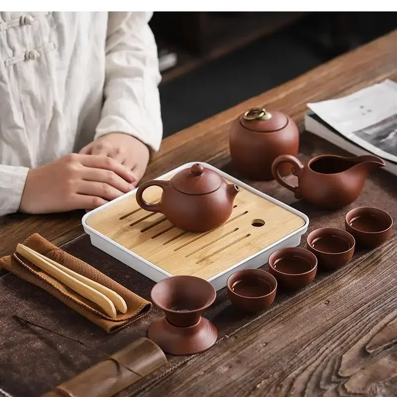 Chinese Tea Set  Purple Clay Teapot  Gaiwan  Portable Outdoor Travel  Tea Pot Set   Ceremony  Kung Fu Tea Set