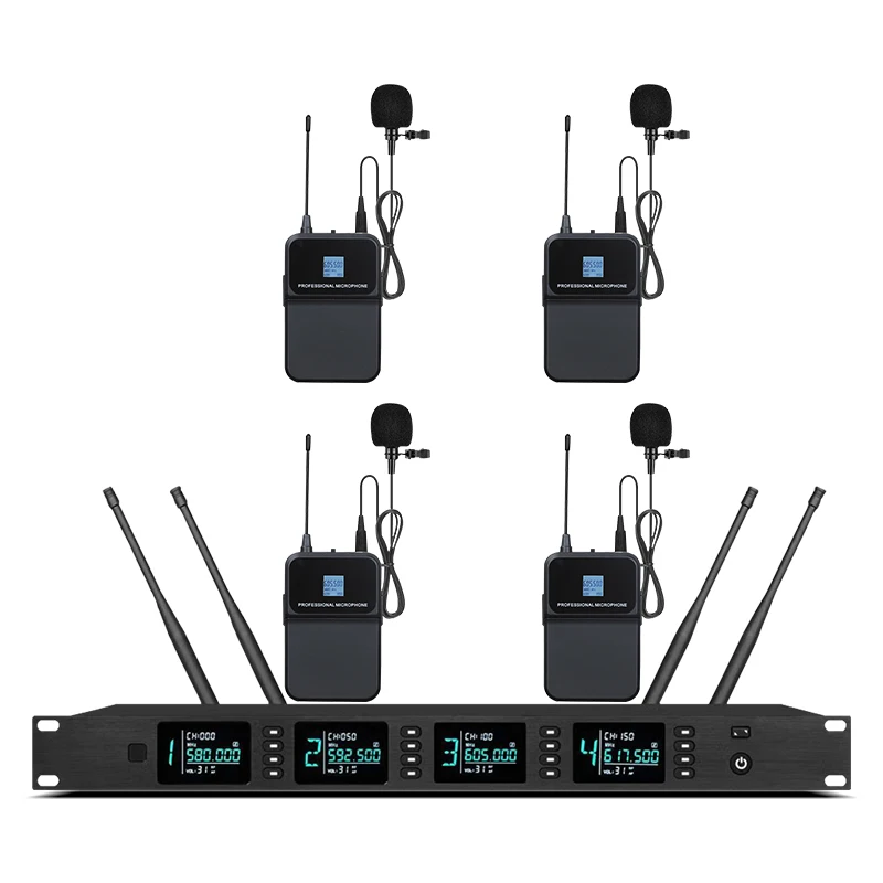 ميكروفون لاسلكي احترافي UHF مزود بـ 4 قنوات للمؤتمرات اللاسلكية معقوفة لغرف الاجتماعات والعروض التقديمية