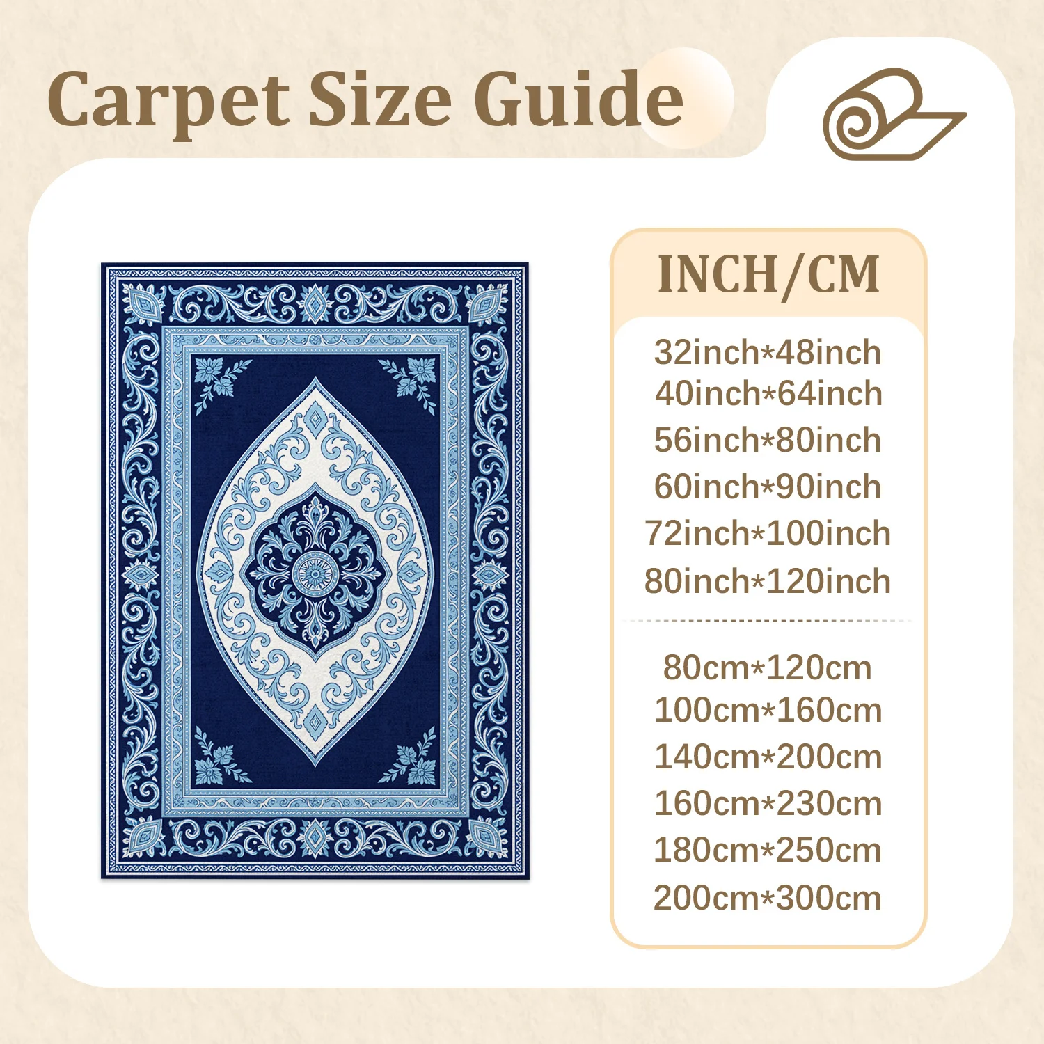 Stylish Ornate Blue White Floral Medallion Scroll Area Rug, Soft Velvet, Machine Washable, Ideal for Living Room, Bedroom, Dining Room, Perfect for Halloween, Thanksgiving, Christmas, New Year Home Decoration