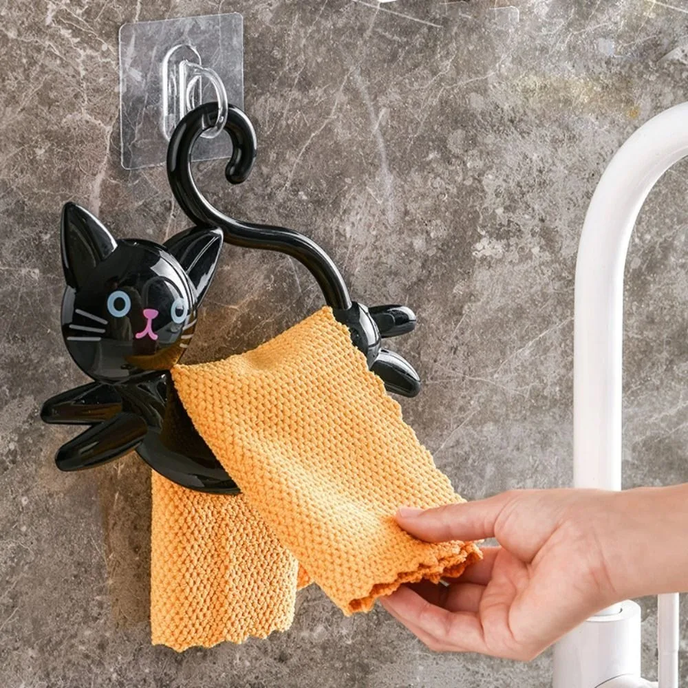 Portable Door Back Cat Shaped Towel Bar Wall Mounted Cute Towel Rack Cartoon No Punching Towel Holder