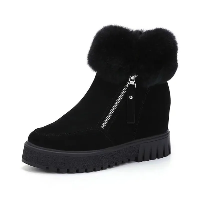 New Women Boots Winter Outdoor Keep Warm Fur Boots Waterproof Women\'s Snow Boots Thick Heel with Round Head High Heels