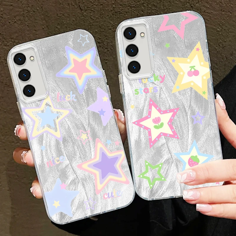 Colorful Star Fashion Graffiti For Samsung S24 S23 S21 FE Plus Ultra A03 A25 A23 A22 A21S A15 A14 A12 5G Feather Yarn Back