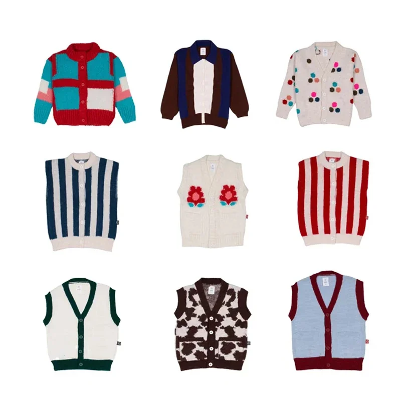 Children's Sweater 24 Fall/winter Sweater Girl's Colored Cardigan Jacket Boy's Color-blocked Knit Girl's Stripe Knitted Vest