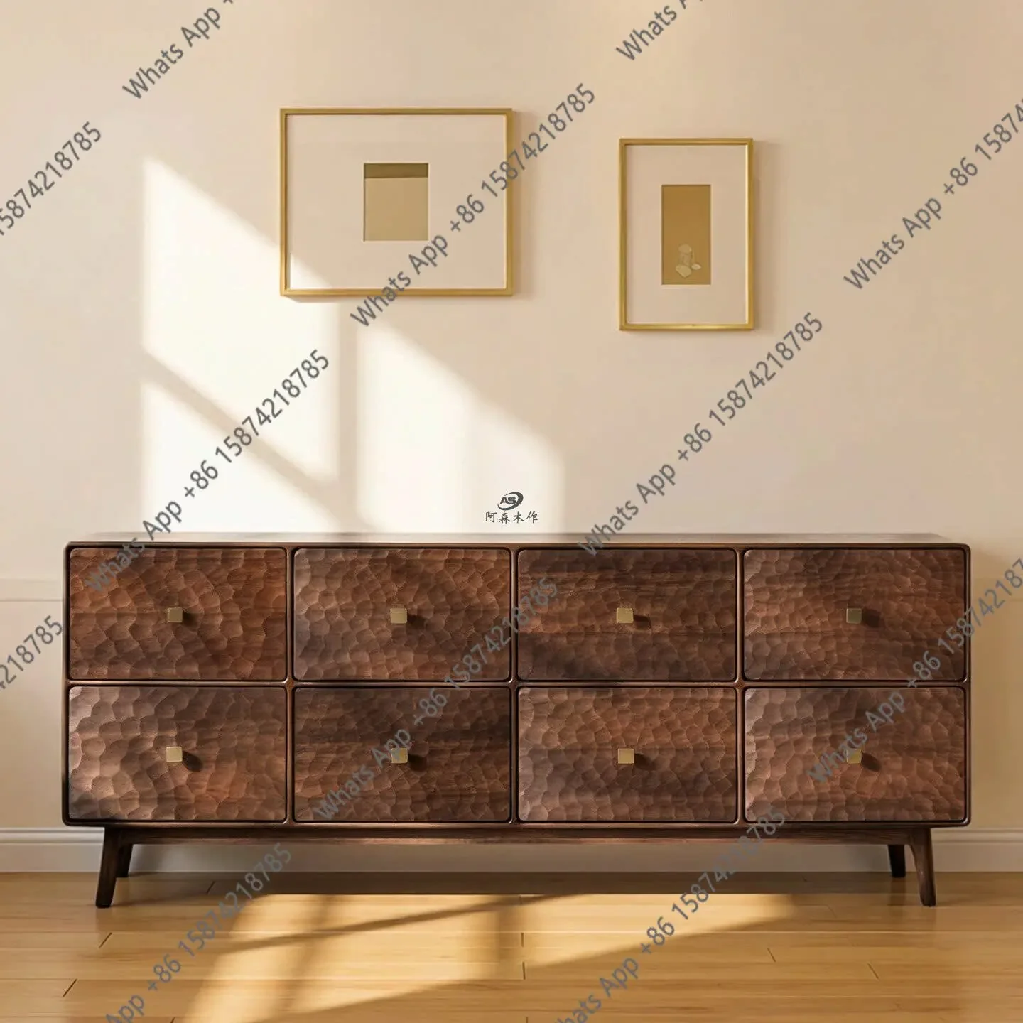 40 North American Black Walnut Eight-bucket Cabinet, Carved Stone Mechanism Pattern, Living Room TV Cabinet, Bedroom Storage