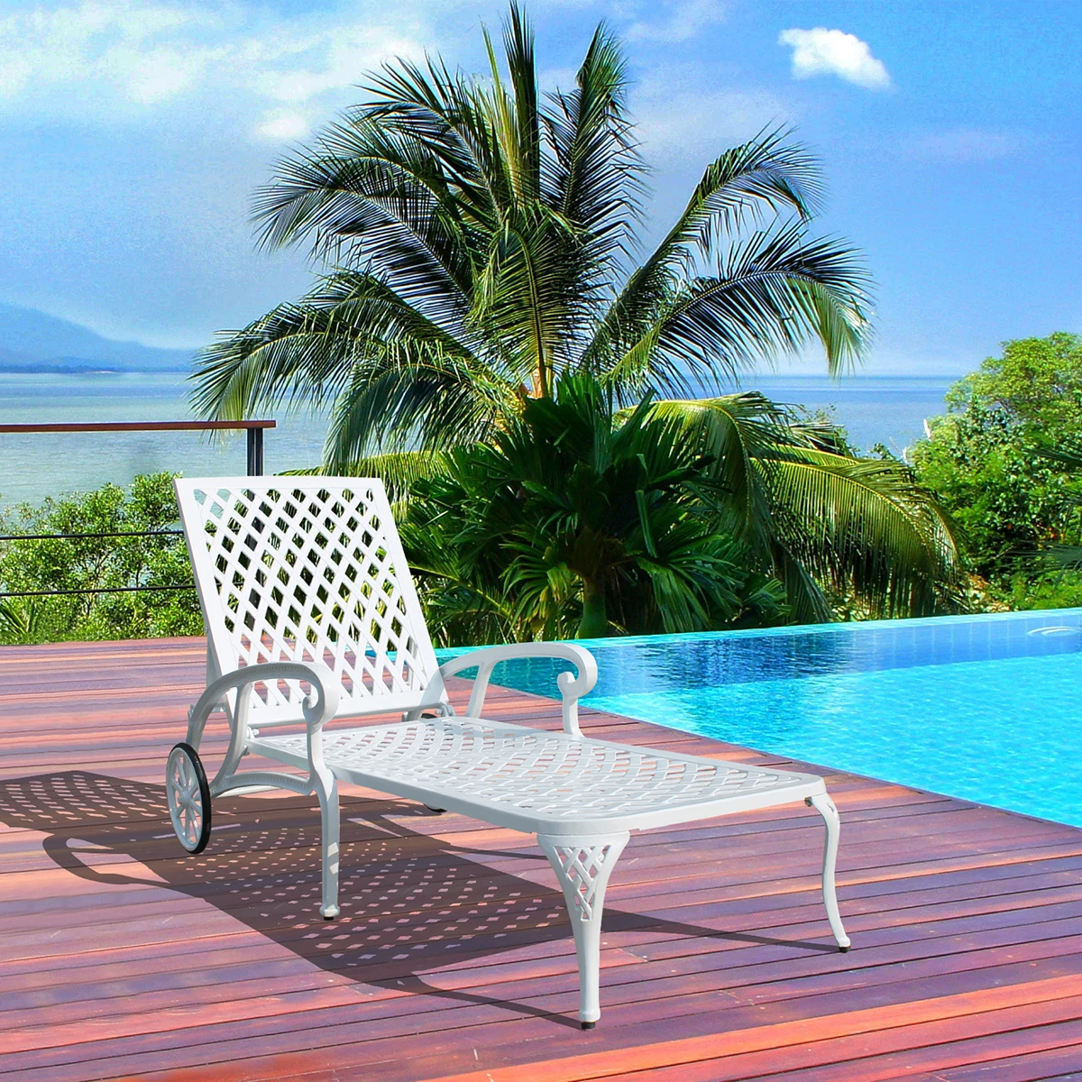 

Lounge Chairs, Cast Aluminum Outdoor Leisure Chairs with Adjustable Reclining Backrest and Wheels for Backyard Pool Side Balcony