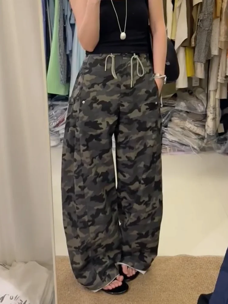 

Summer Faionable Retro Camouflage Wide Leg Pants Women's Loose BF Lazy Casual Long Trousers Commute Sle Korean Version