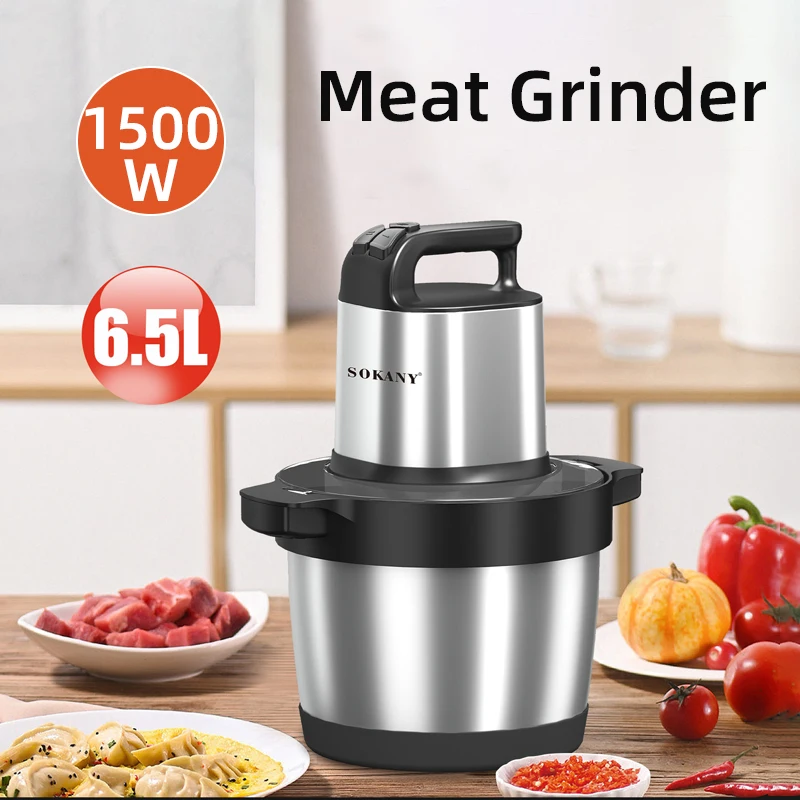 

6.5L Electric Stainless Steel Meat Grinder, 1500W Wonder Chopper,Household Kitchen Food Processor,Garlic Paste Grinder,3 Speed