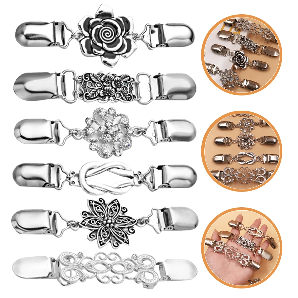 

6pcs Flower Lapel Clips Vintage Brooch Pin Clothing Accessories Shirt Collar Chain Metal Sweater Corsage Pins Party Wedding