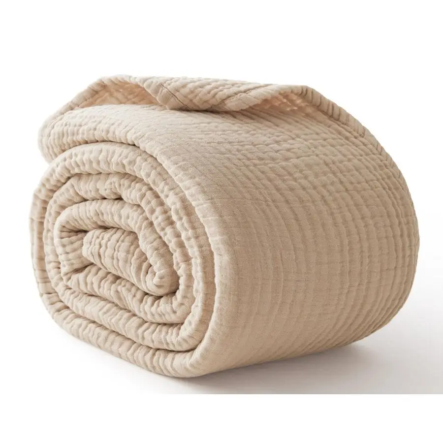 

100 Cotton King Size Blankets for Bed 108 x 90, 6 Layers Cooling and Soft Muslin Throw Blanket, Lightweight Quilt Bedspread Cove