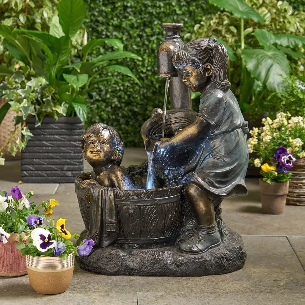 2026 Boy And Girl Water Play Ornaments Sculptures 10cm High Retro Gardening Crafts Home Decor Products Outdoor Decor