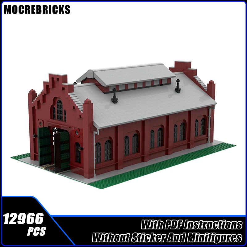 MOC Urban Hangar à Entrepôt Pour lokomotywy Engine House Maschinenhaus Building Blocks Model Bricks Display Creative Toys Gift